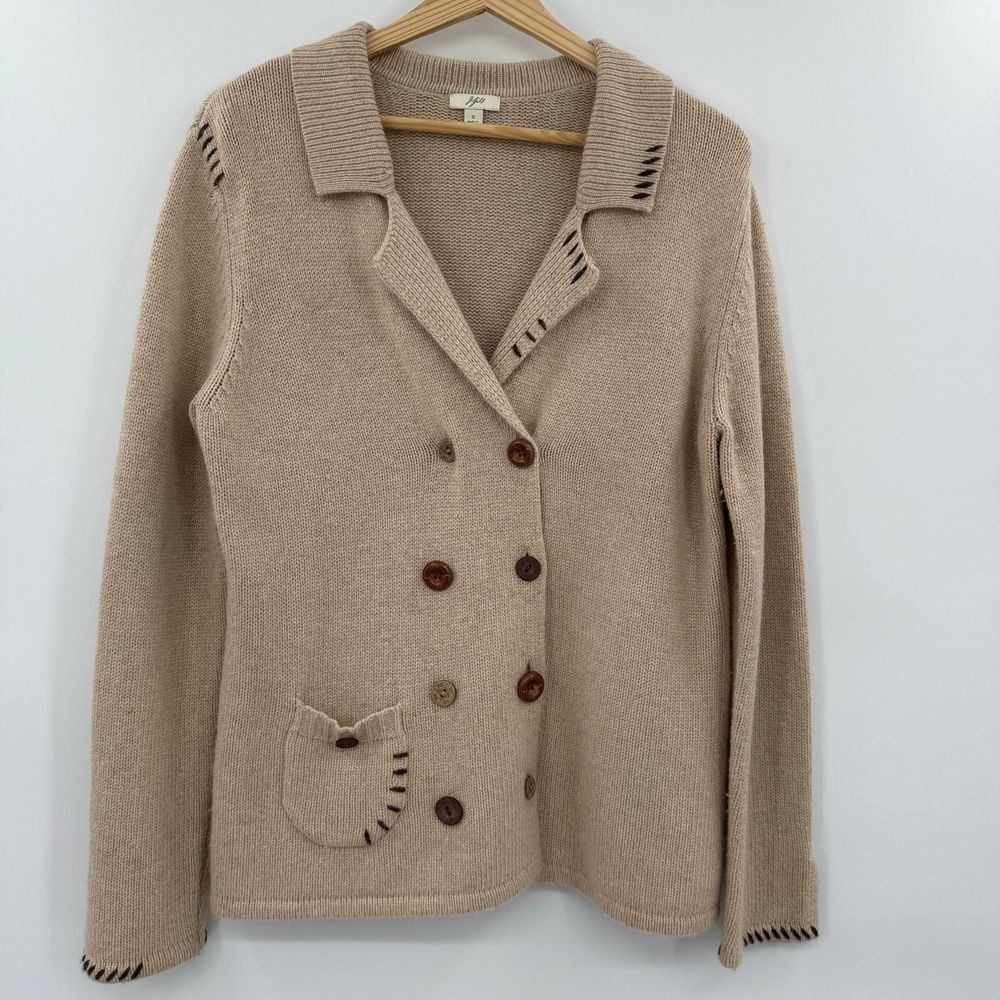 J Jill Sweater Women Beige Lambs Wool Angora Rabbit‎ Cashmere Cardigan Small